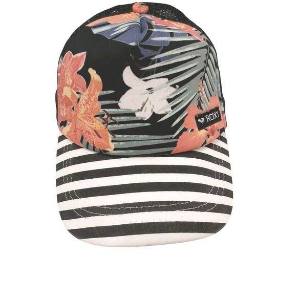 ROXY Trucker Cap Black Stripe Tropical Just Ok ULUWATU Jungle Collectible Island - Picture 1 of 7